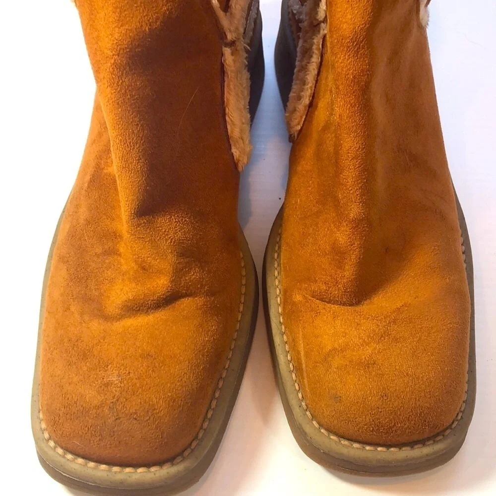 FRANCO SARTO FLEECE LINED WARM SIDE ZIP TAN SUEDE WINTER BOOTS WOMEN'S SIZE 8